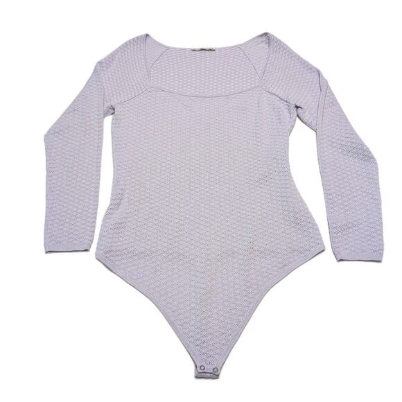 Abercrombie & Fitch Pointelle Square Neck Thong Bodysuit Women's XL Lavender NEW - Picture 3 of 15